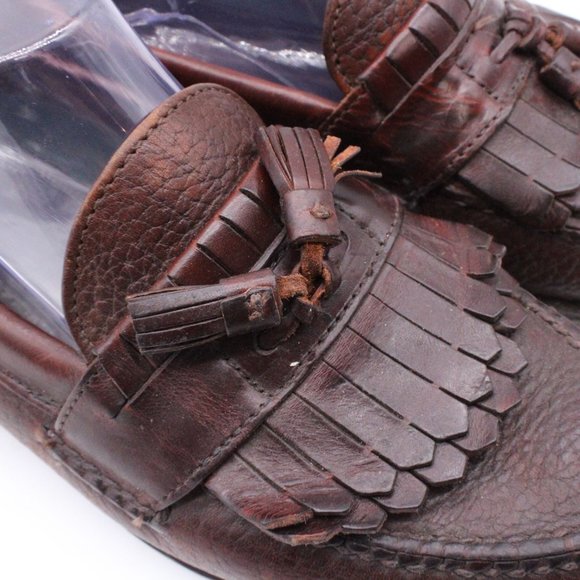 Vintage H.S. Trask Tassel Loafer Dress Shoes Mens 10 Brown Leather Slip Handsewn - Picture 2 of 8